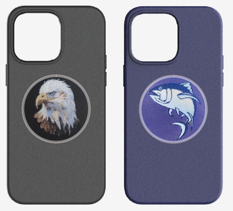 Embroidery fabric fully wrapped with leather case