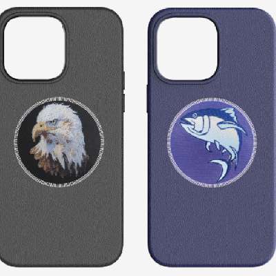 Embroidery fabric fully wrapped with leather case